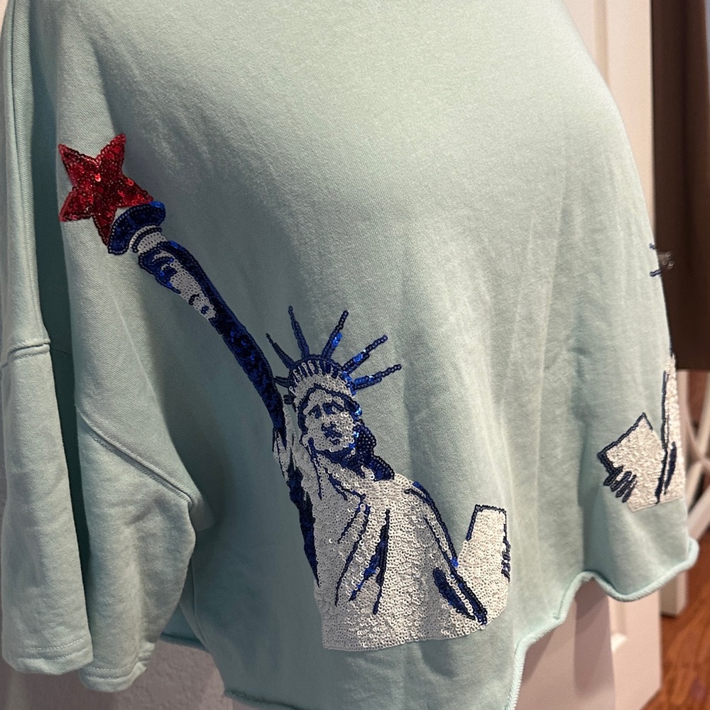 Peach Love CA Sz Large Oversized Statue of Liberty Mint Graphic Sweatshirt - Picture 4 of 9